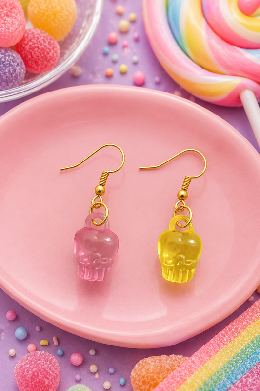 Fruity Acrylic Earrings – Colourful Banana & Candy Apple Dangle Earrings
