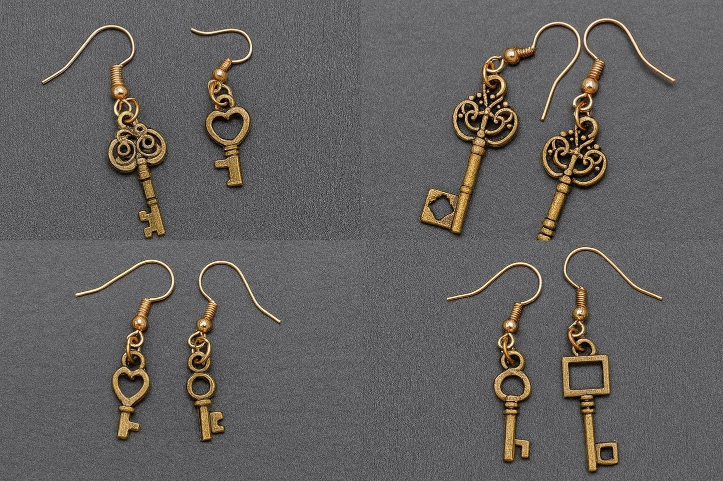 Vintage Key Dangle Earrings: Antique Bronze Steampunk Jewelry