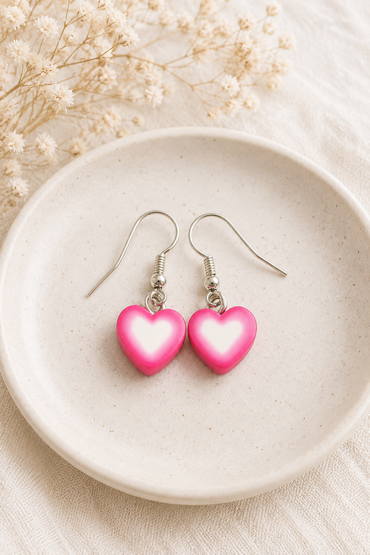 Pink Heart Dangle Earrings – Handmade Lightweight Earrings