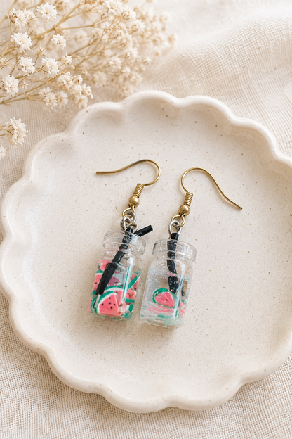Mini Jar Drink Earrings – Lemonade, Watermelon, and More!