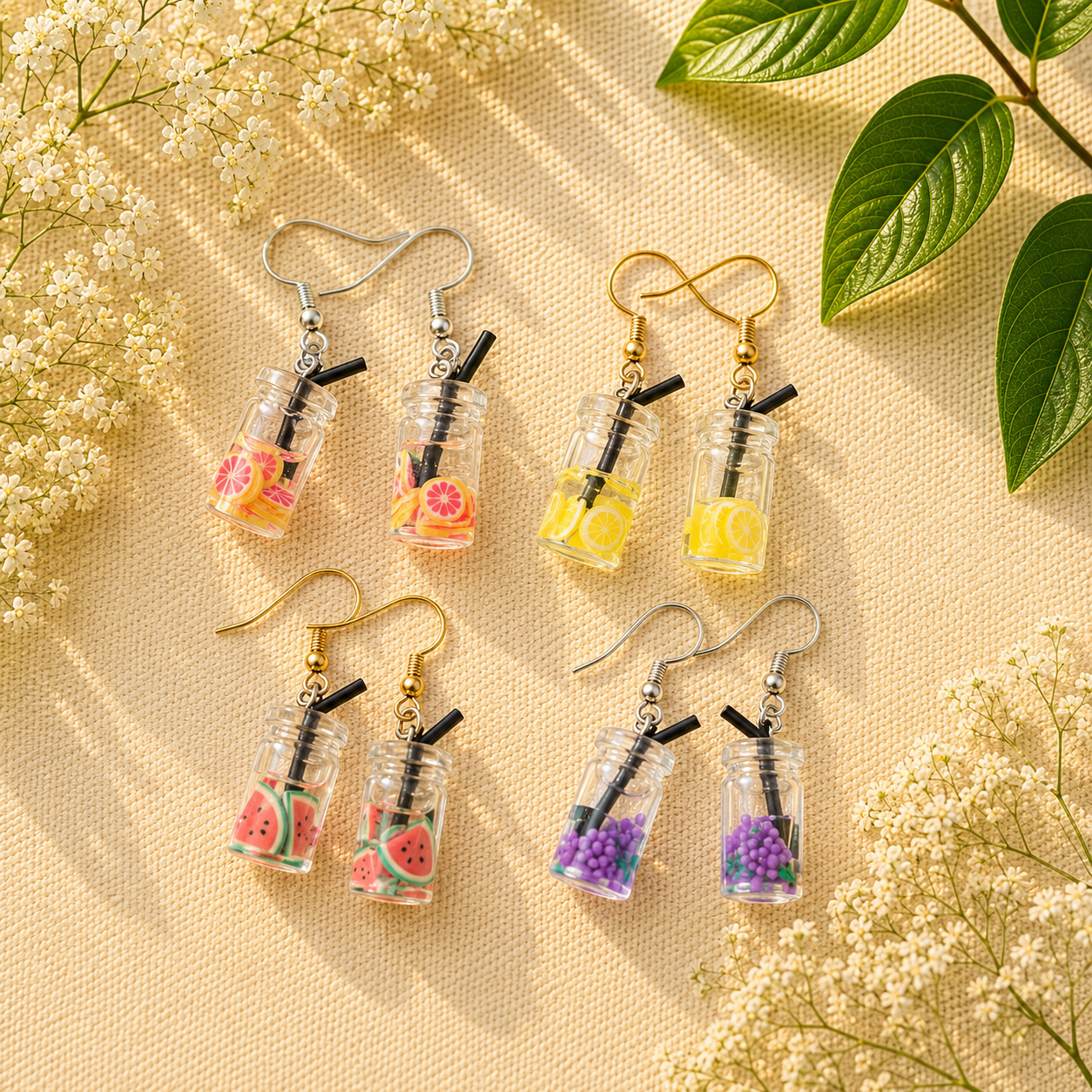 Mini Jar Drink Earrings – Lemonade, Watermelon, and More!