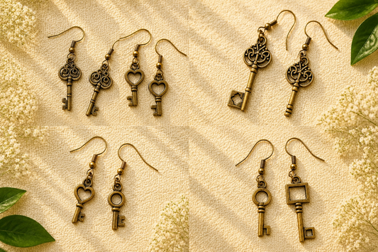 Vintage Key Dangle Earrings: Antique Bronze Steampunk Jewelry