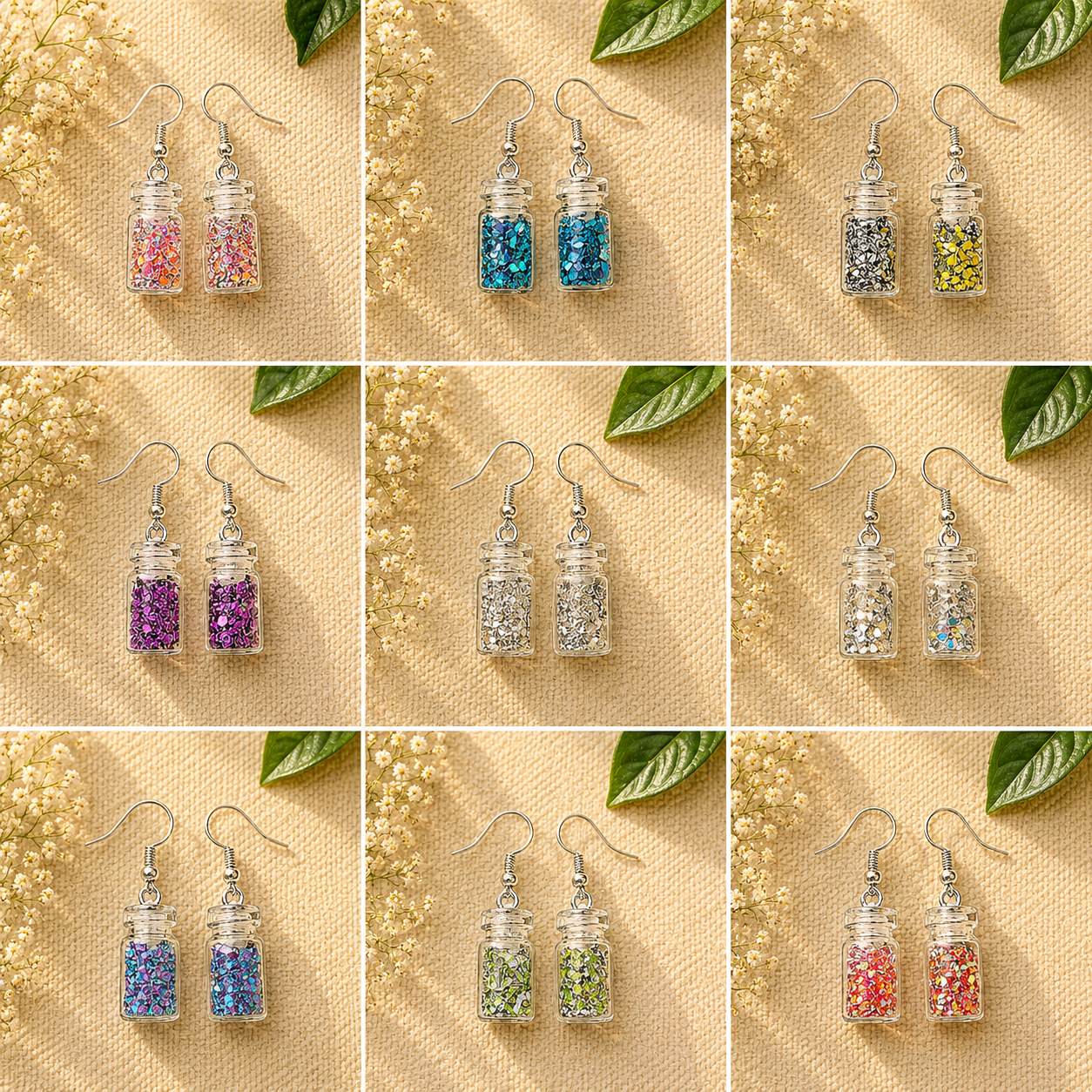 Handmade Glitter Bottle Earrings: Kawaii Resin Jar Jewelry