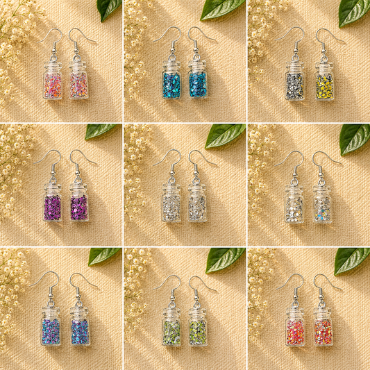 Handmade Glitter Bottle Earrings: Kawaii Resin Jar Jewelry