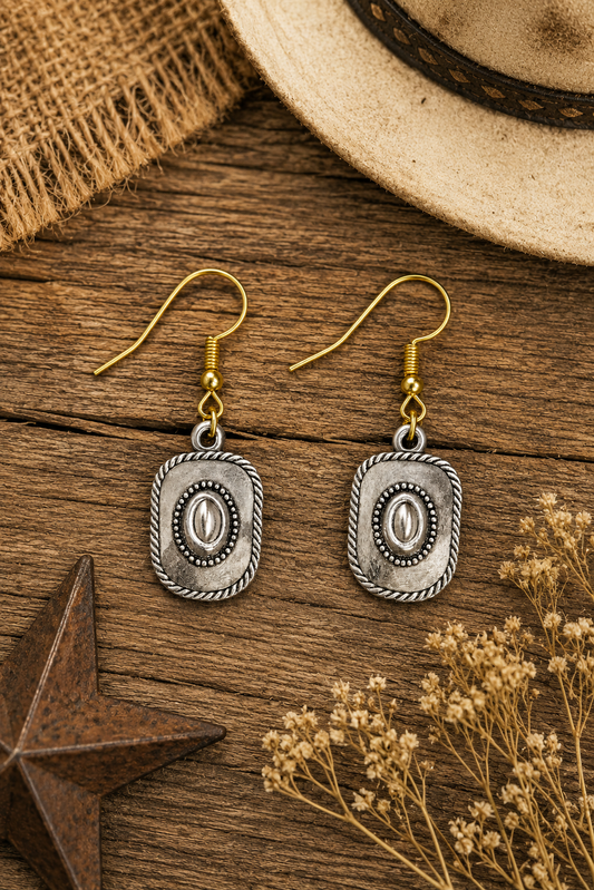 Silver Tone Concho Earrings: Rustic Western Dangle Jewelry