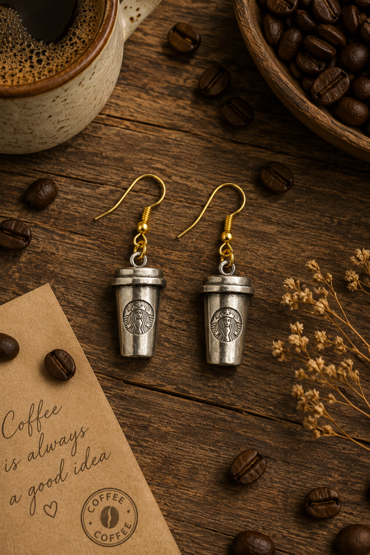 Coffee Cup Earrings – Quirky Barista Gift, Coffee Lover Dangle Jewelry
