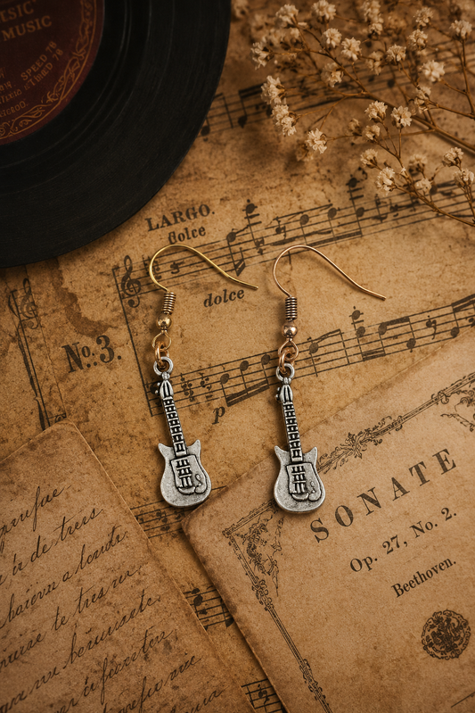 Mini Guitar Earrings – Rock ‘n’ Roll Music Lover Dangle Jewellery