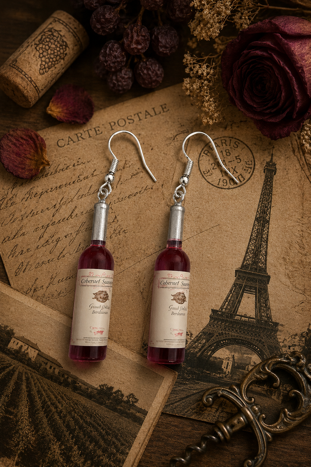 Mini Wine Bottle Earrings – Quirky Dangle Jewelry for Wine Lovers