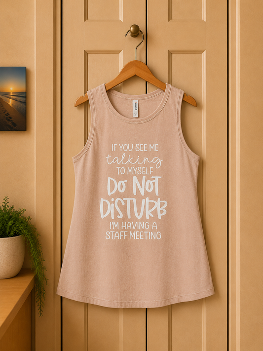 Funny Women's Tank Top: "Staff Meeting" Sarcastic Work Gift (Size 12 AU)