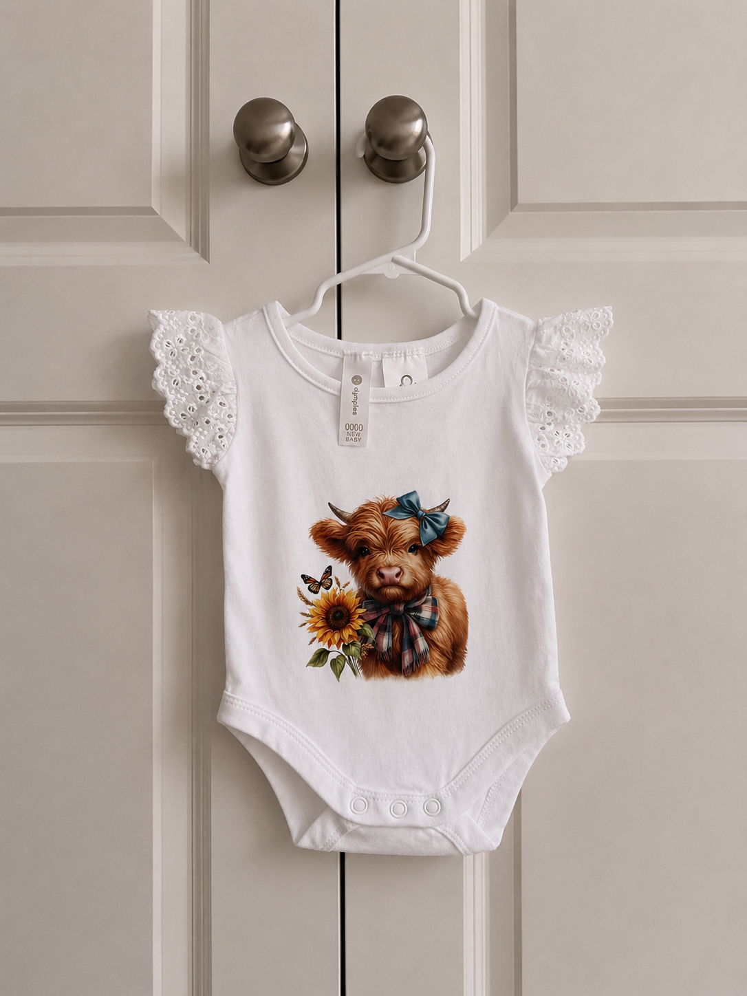 Sunflower Highland Cow Baby Bodysuit | Country Newborn Outfit