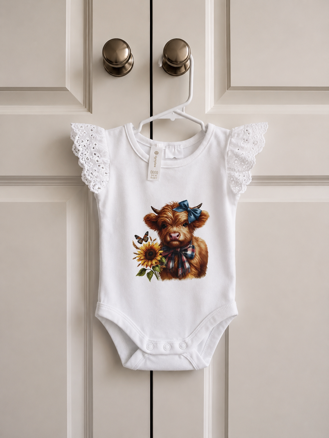 Sunflower Highland Cow Baby Bodysuit | Country Newborn Outfit