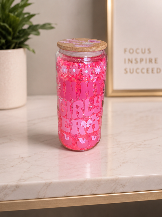 Pink “In My Girly Era” Glitter Tumbler with Bamboo Lid