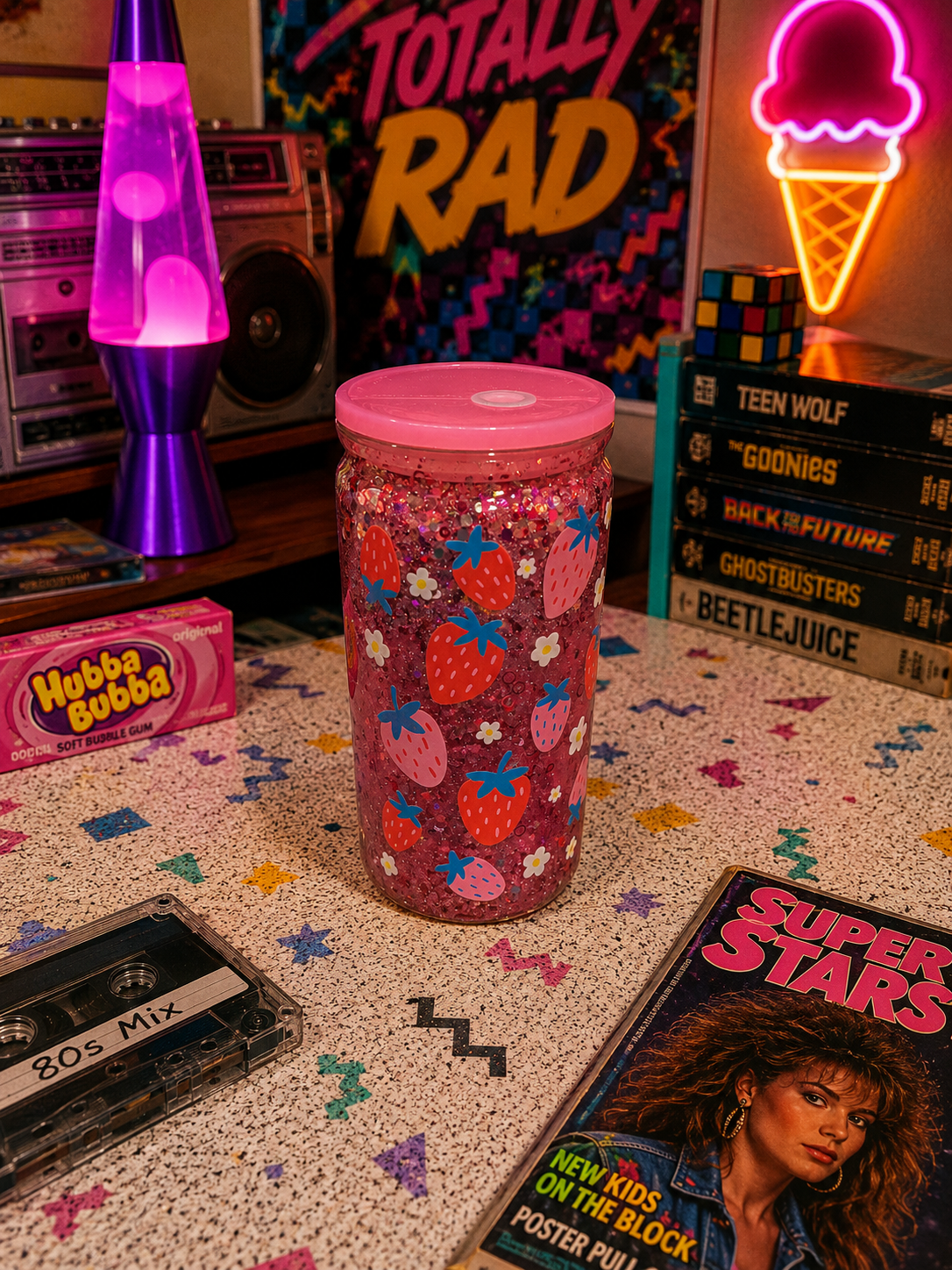 Strawberry snow globe acrylic tumbler