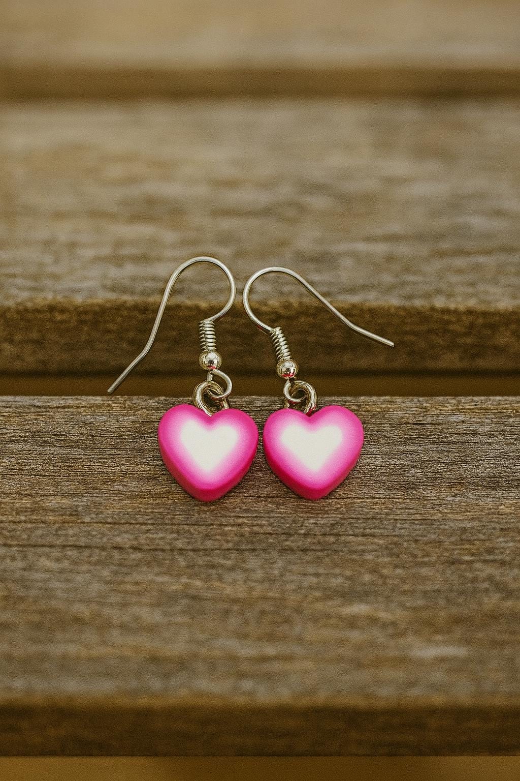 Pink Heart Dangle Earrings – Handmade Lightweight Earrings