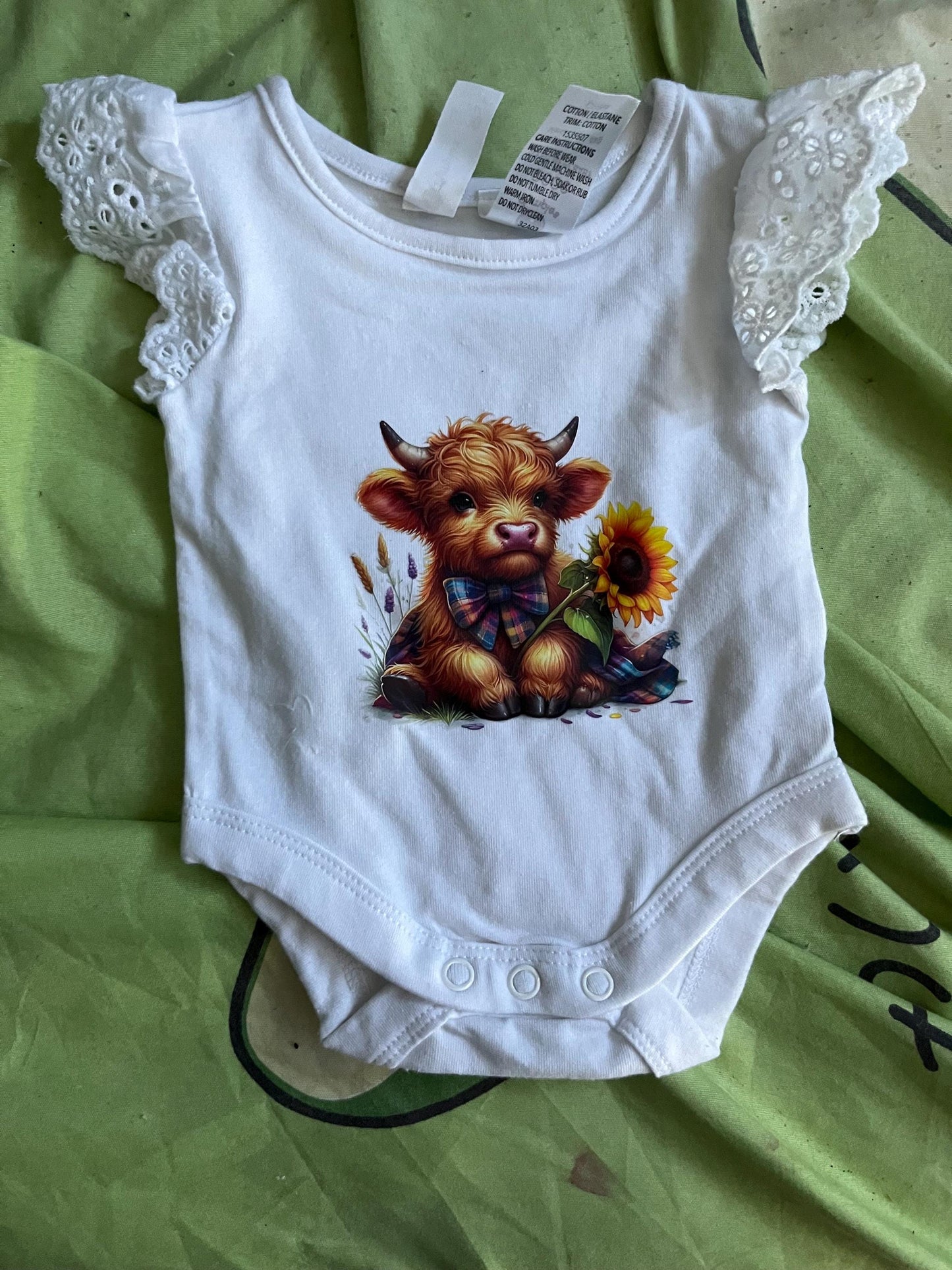 Sunflower Highland Cow Baby Bodysuit | Country Newborn Outfit