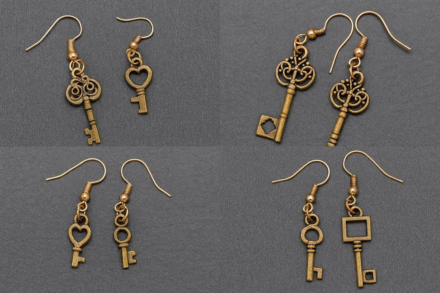 Vintage Key Dangle Earrings: Antique Bronze Steampunk Jewelry